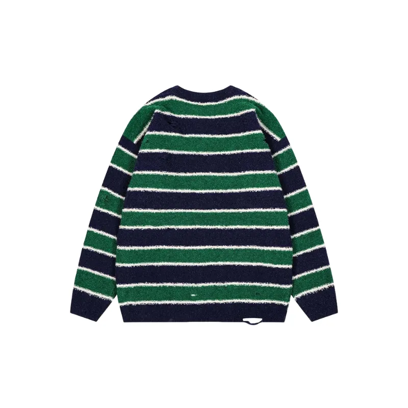 Striped Contrast Color Blended Synthetic Fabrics Sweater-5
