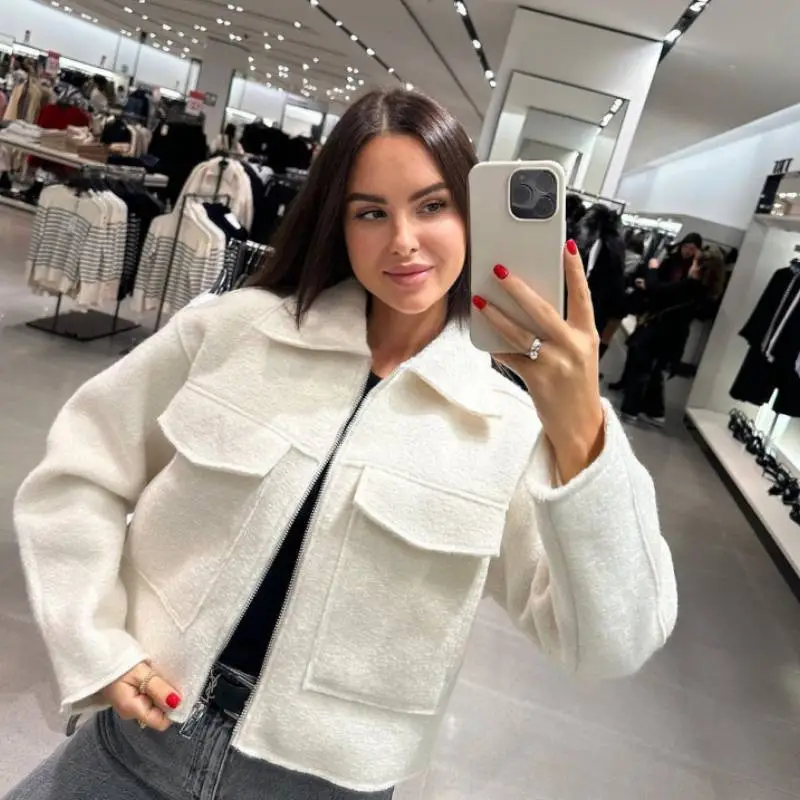Simple Zipper Polyester Jacket Women-2