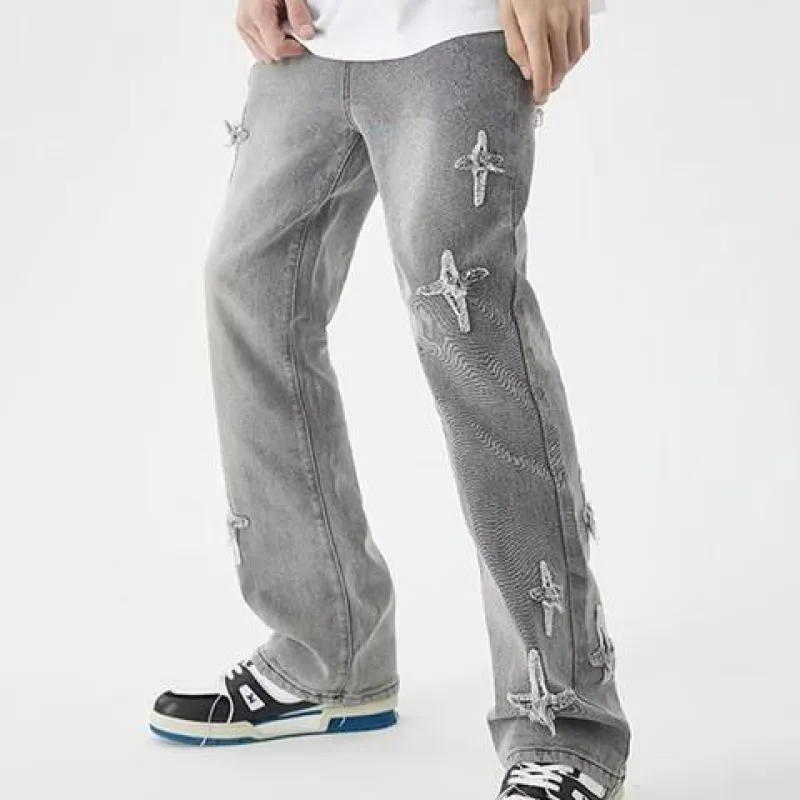 Retro Washed Embroidery Jeans-2