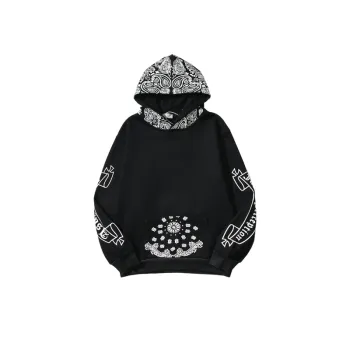 Fashion Full Print Cashew Flower Scroll Stitching Hoodie