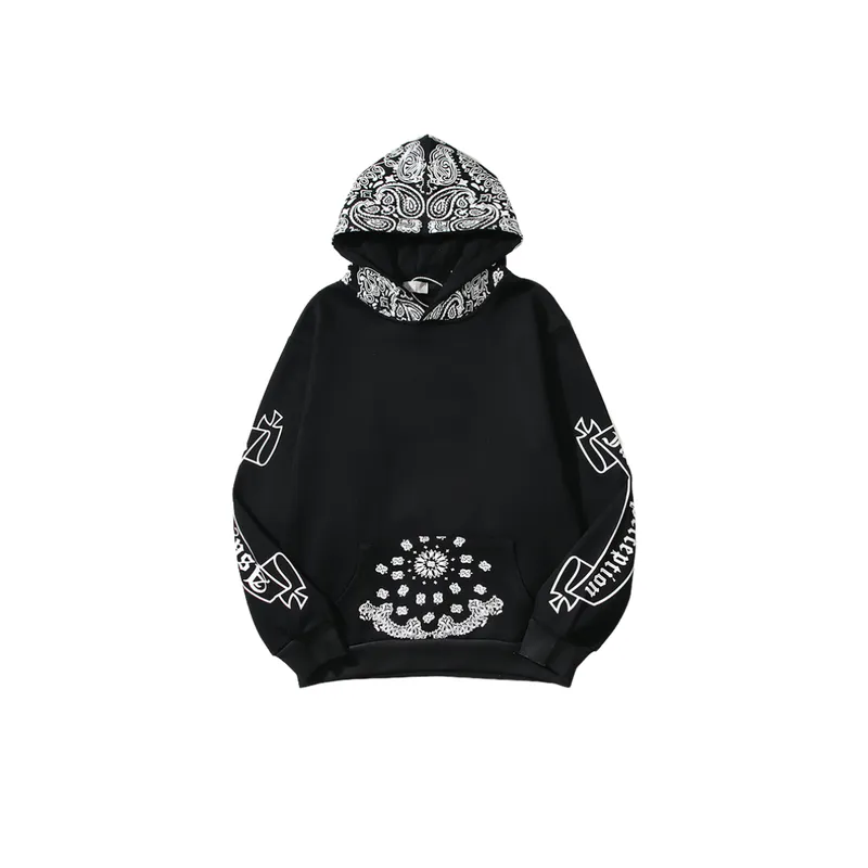 Fashion Full Print Cashew Flower Scroll Stitching Hoodie-0