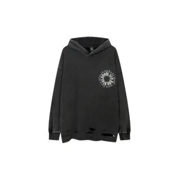 Hip hop Distressed Washed Design Foam Printing Fleece Loose Hoodie