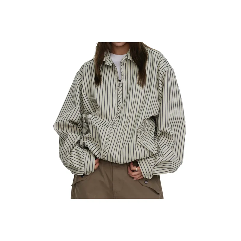 Retro Loose Workwear Striped Jacket-3