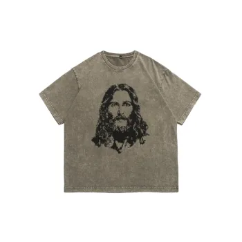 Half Sleeve Loose Washed Portrait Printed Short Sleeved T shirt