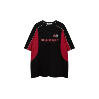 Retro Hip Hop Loose Color Stitching T Shirt