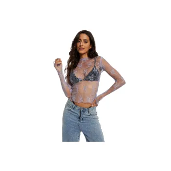 Casual Hollow Out Polyester Mesh Jacquard Fabric Chiffon Shirt Women