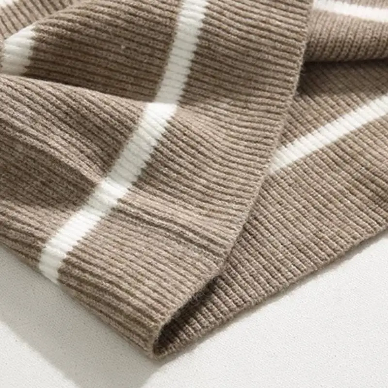 Striped Zipper Acrylic Fibres Sweater-8