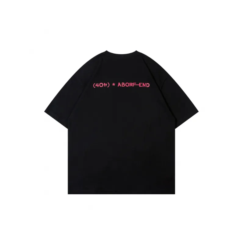 Street Fashion Loose Font Line Pulp Print Short sleeved Loose T shirt-3