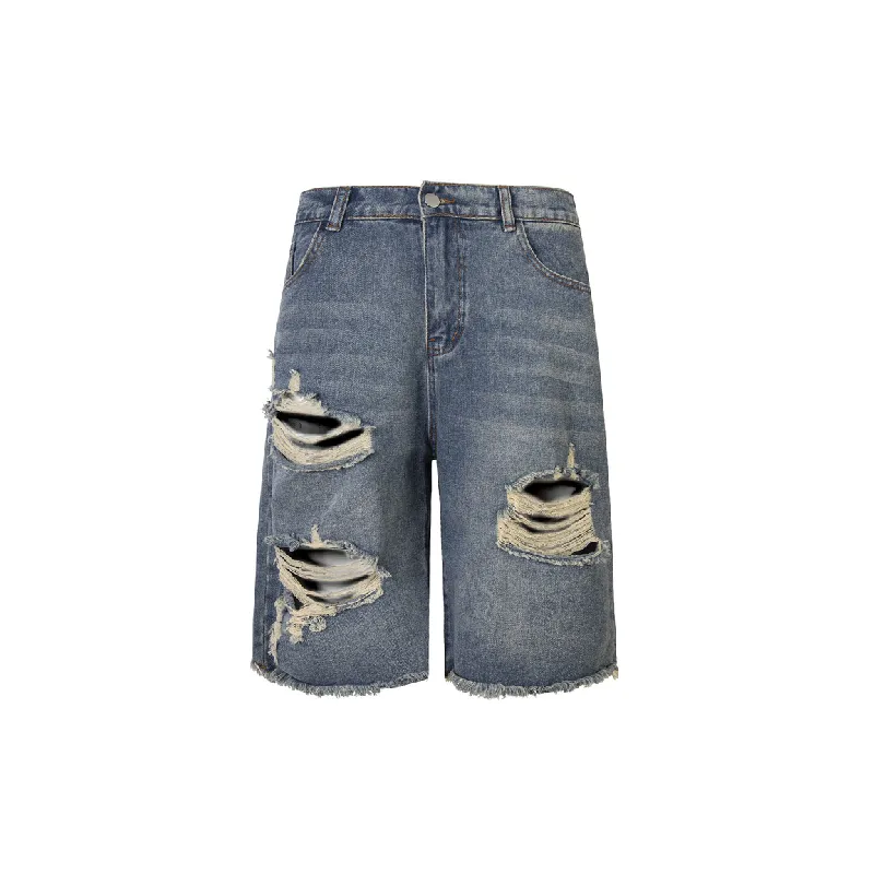 Retro Ripped Denim Shorts-0