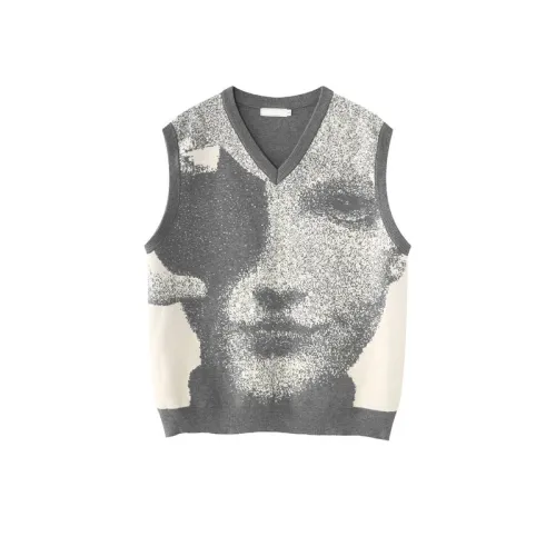 Loose Face Printed V-Neck Sweater Vest