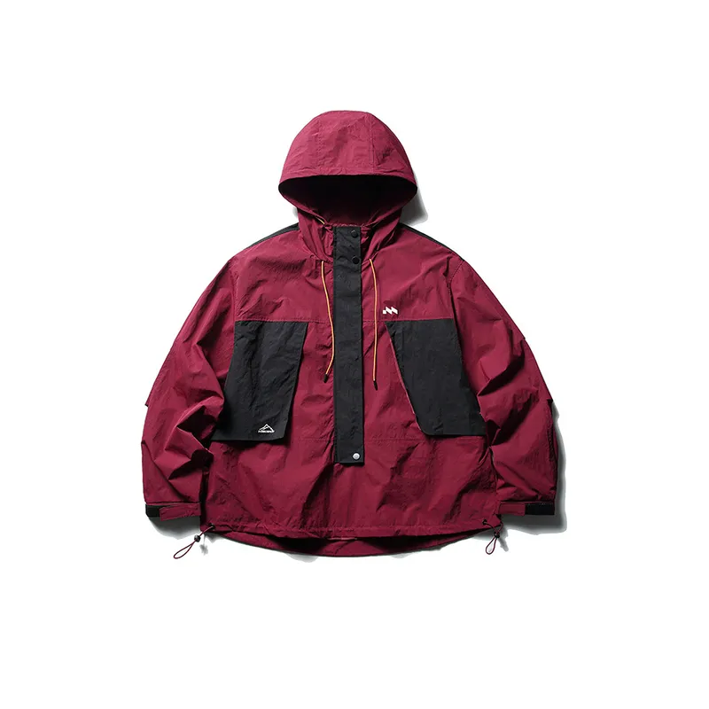Contrast Color Stitching Pocket Decorative Hooded Jacket-2