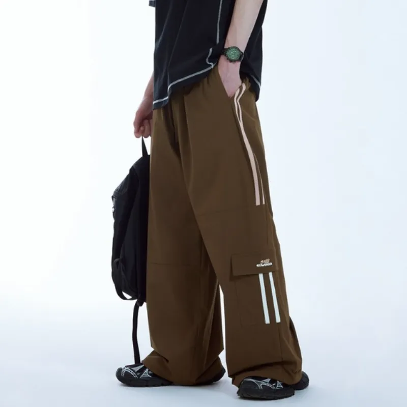 Retro Contrast Color Nylon Casual Pants-11