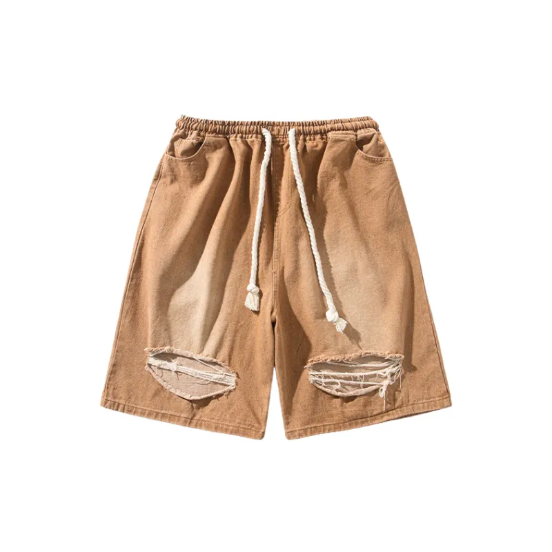 Fashionable Ripped Denim Shorts-4