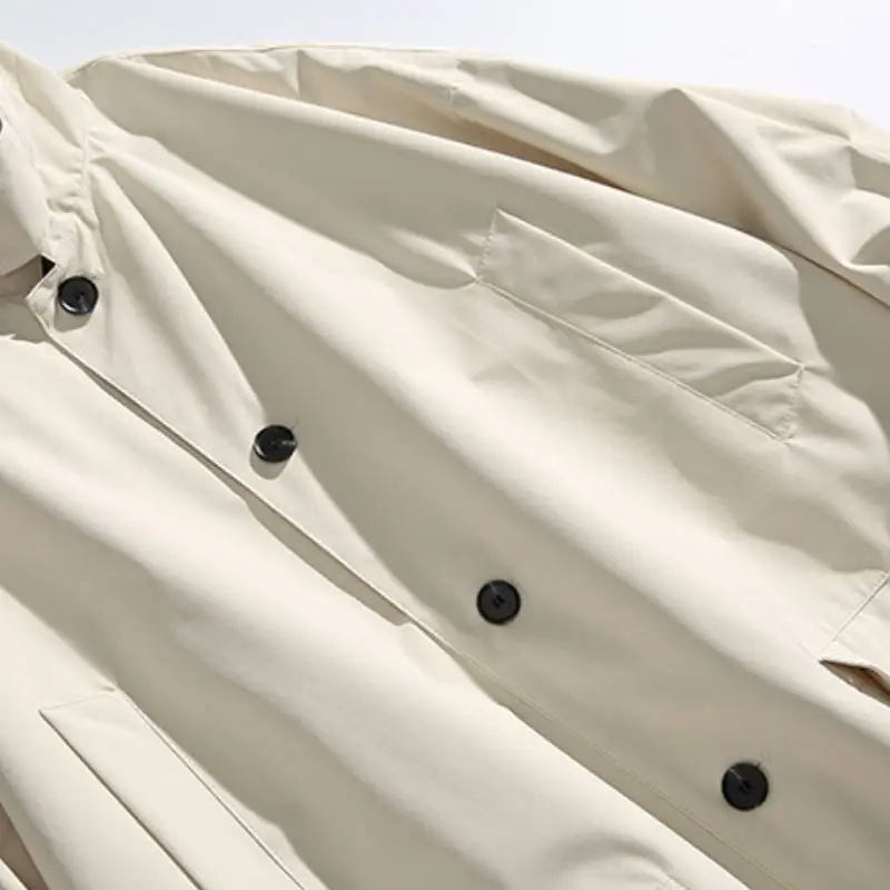 Casual Loose Blended Synthetic Fabrics Trench Coat-4
