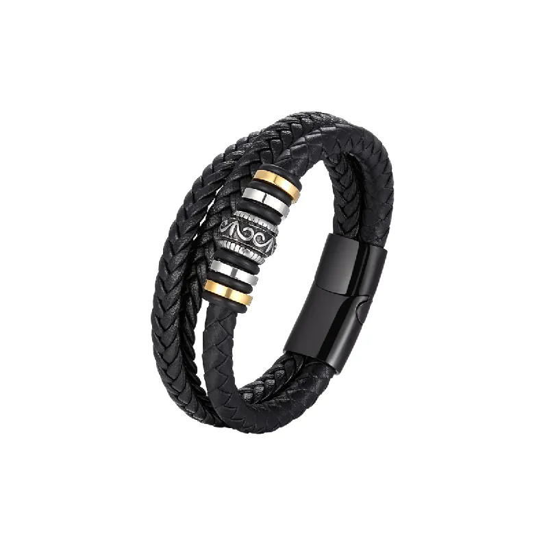 Vintage Stainless Steel Hand Woven Leather Bracelet