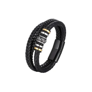 Vintage Stainless Steel Hand Woven Leather Bracelet