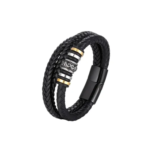 Vintage Stainless Steel Hand Woven Leather Bracelet