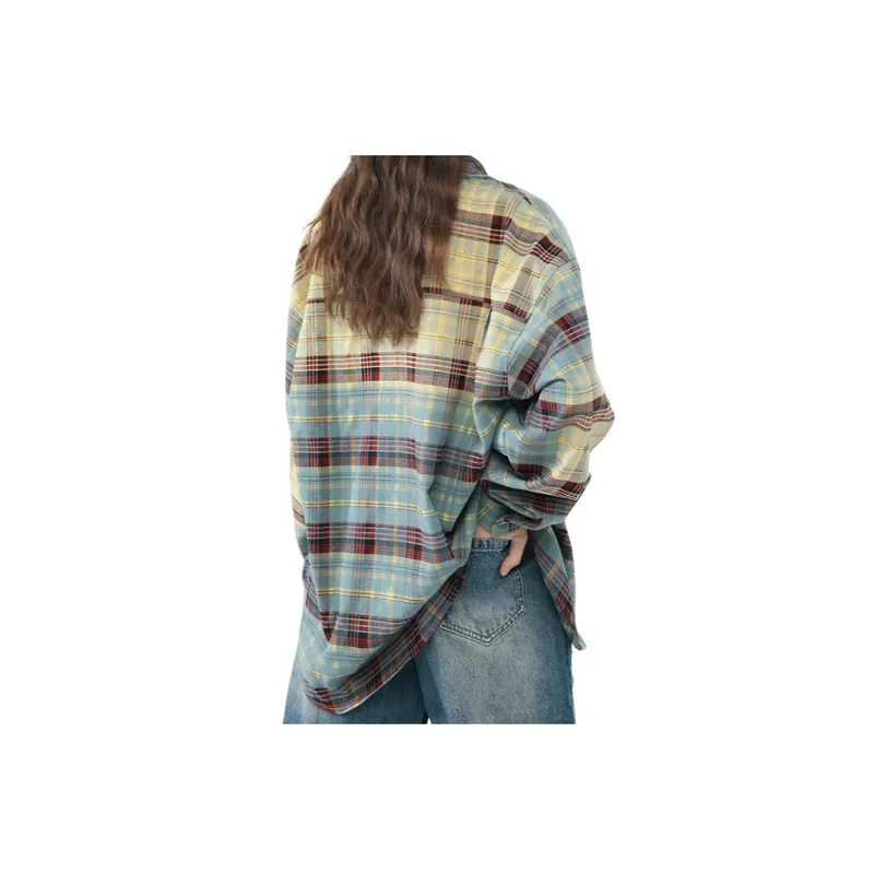 Washed Old Long Sleeve Plaid Shirt-8