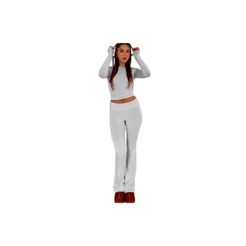 Fashionable Plain Polyester Sweatshirt Set Women