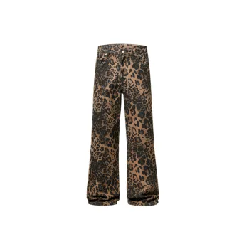 Retro Leopard Print Denim Casual Pants