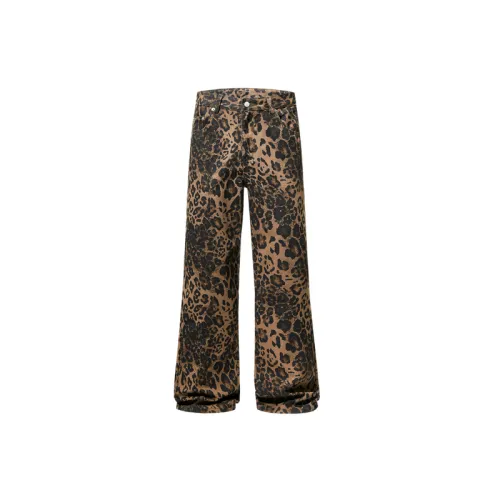 Retro Leopard Print Denim Casual Pants