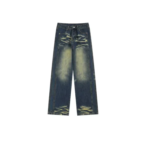 High Street Vibe Washed Old Cat Tide Brand Straight Jeans