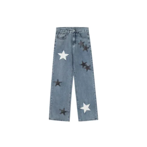 American Vintage Five-pointed Star Patch Embroidered Jeans Loose Straight-legged Pants