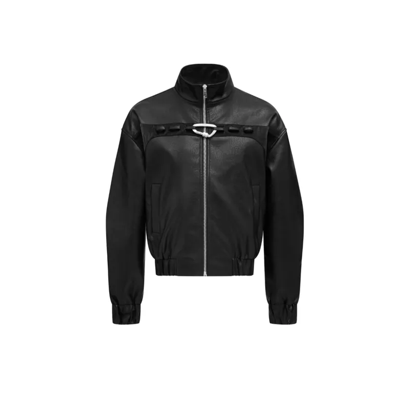 Black Double Zipper Leather Jacket Motorcycle Coat
