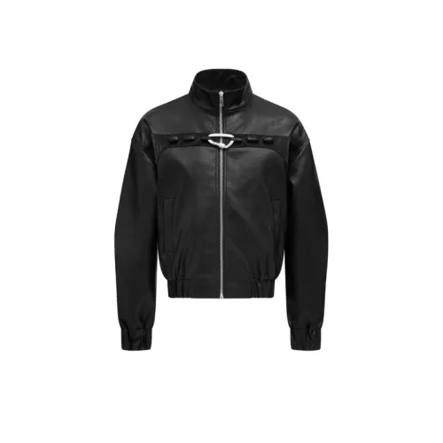 Black Double-Zipper Leather Jacket Motorcycle Coat