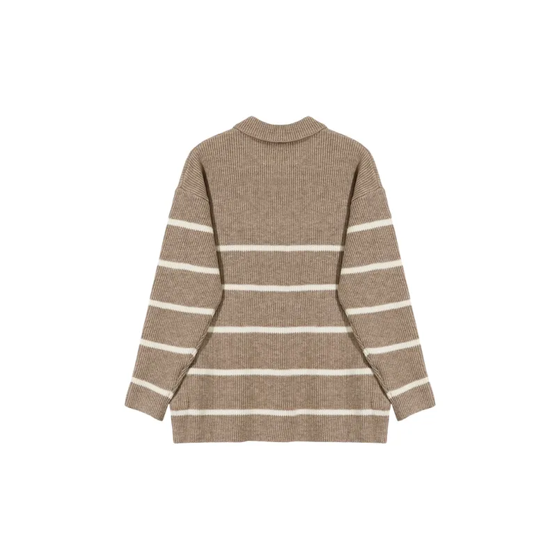 Striped Zipper Acrylic Fibres Sweater-4