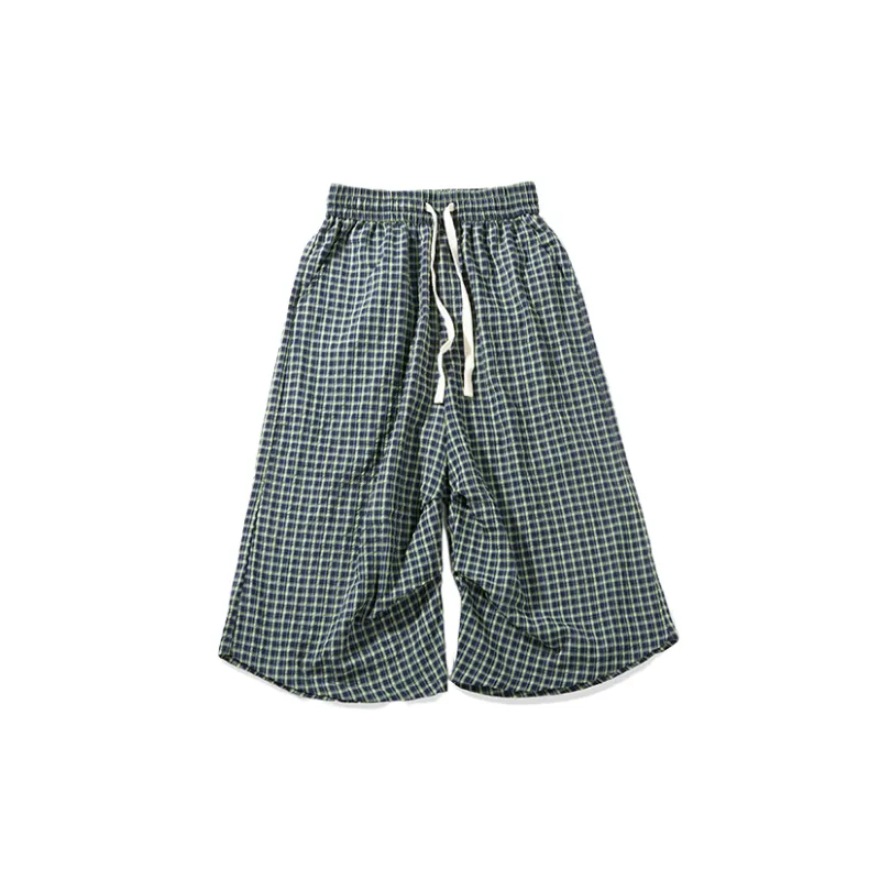 Retro Plaid Loose Cotton Blended Fabric Casual Shorts Unisex-0