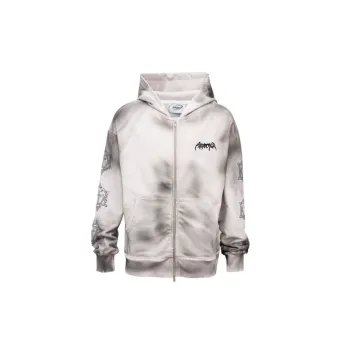 Hiphop Jet Painting Washed Embroidered Letters Loose Hoodie