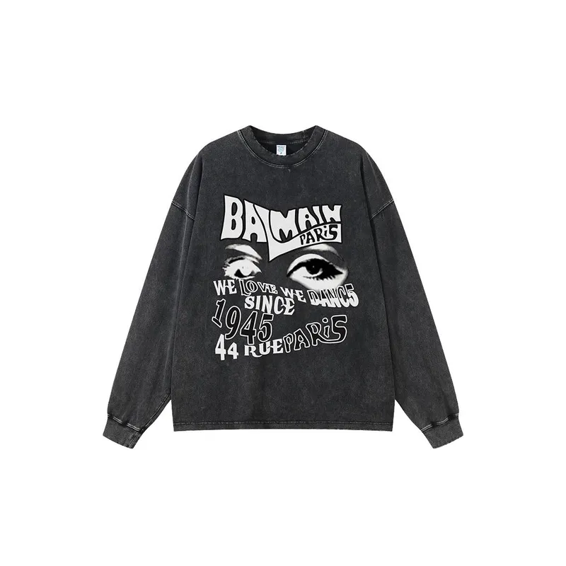 Street Fashion Printed Round Neck Loose Hip Hop Long Sleeve T-shirt-0