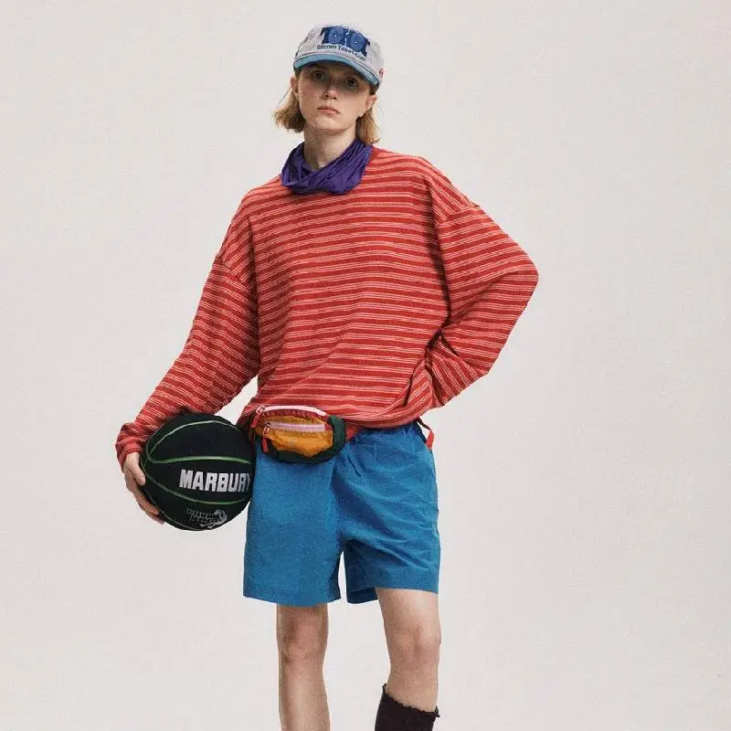 Retro Striped Blended Synthetic Fabrics T Shirt-8