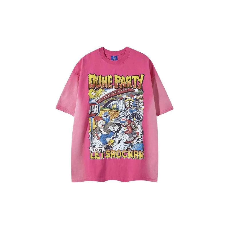 Retro Washed Cotton Blended Fabric T Shirt-0