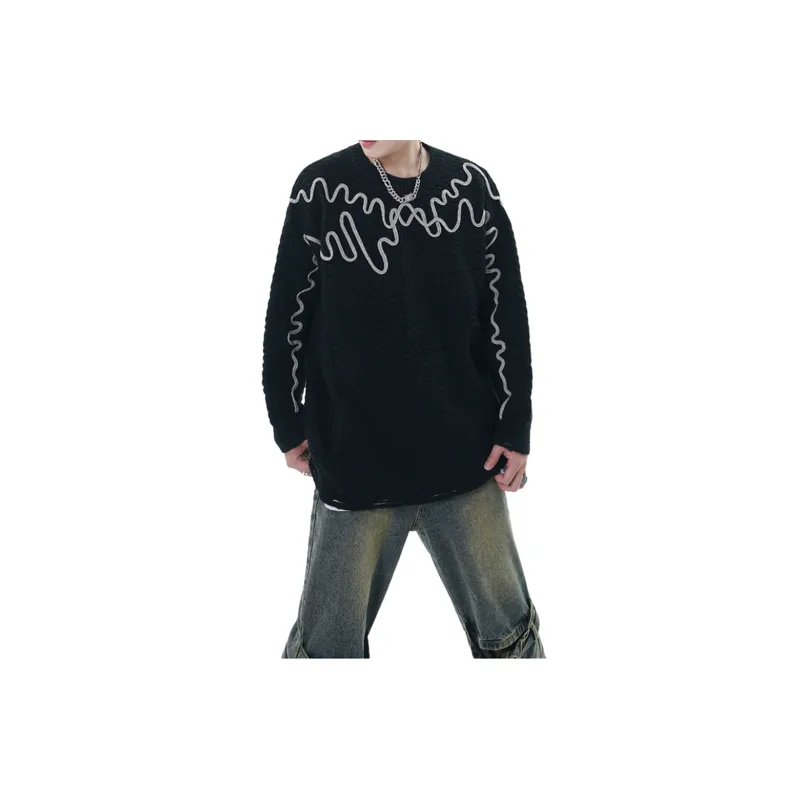 High Street Hole Retro Pair Twist Crewneck Knitted Sweater-5