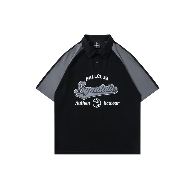 Contrast Color Loose Raglan Polo Shirt-0