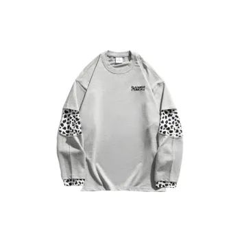 Fake Two piece Round Neck Hip Hop Trendy Leopard Long Sleeve T shirt