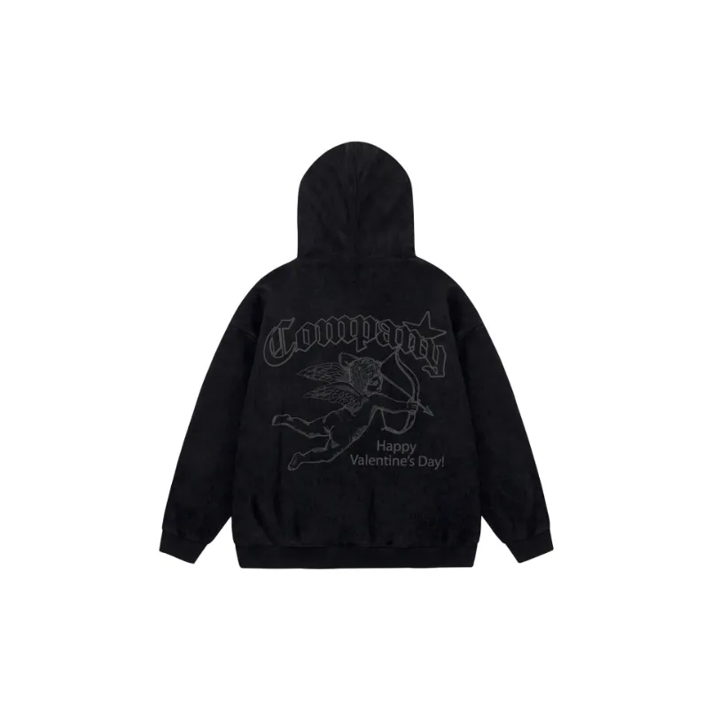 Trendy Distressed Angel Pattern Cardigan Padded Hooded Sweatshirt-1