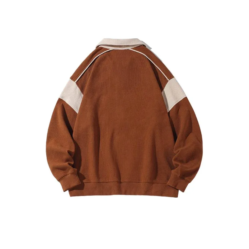 White Bottom Large Size Waffle Embroidered Lapel Hoodie-1
