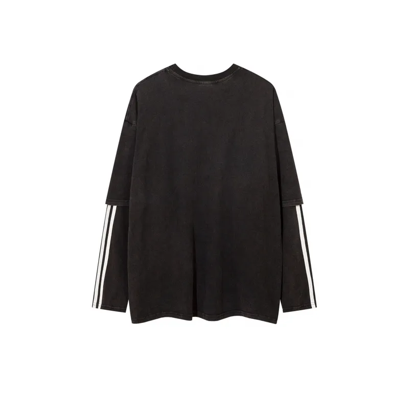 Vintage Patchwork Fake Two Piece Long Sleeved T Shirt-5
