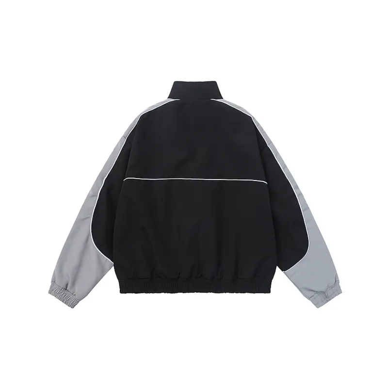 Colorblock Star Pattern Stand Collar Casual Jacket-3