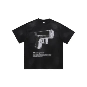 Retro Spray Paint Pistol Printed Shoulder Loosen Fashion T Shirt