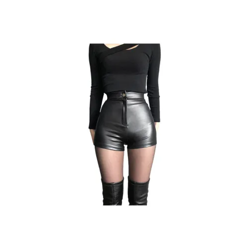Simple Casual  PU Boxer Shorts Women