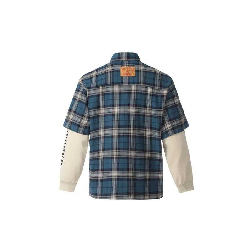 Hip Hop Long Sleeve Fake Two Piece Plaid Shirt-1