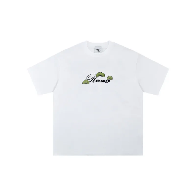 Casual Embroidered Cotton Blended Fabric T Shirt-0
