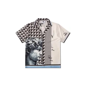 Cardigan Stone Portraits Printed Polyester Loose Short sleeved Lace Shirt Swag OOTD