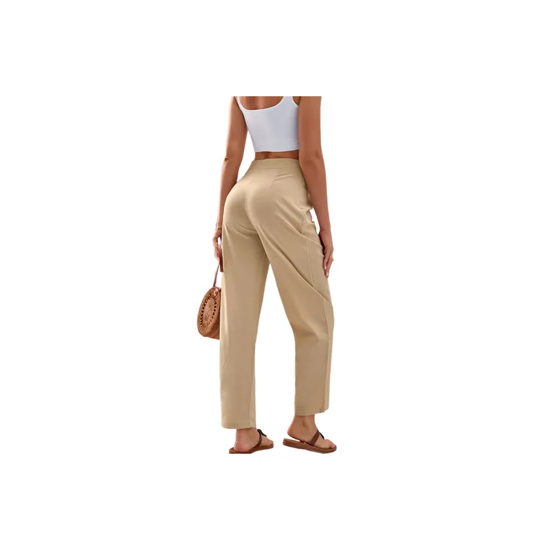 Simple Plain Ice Hemp Fabric Casual Pants Women-1