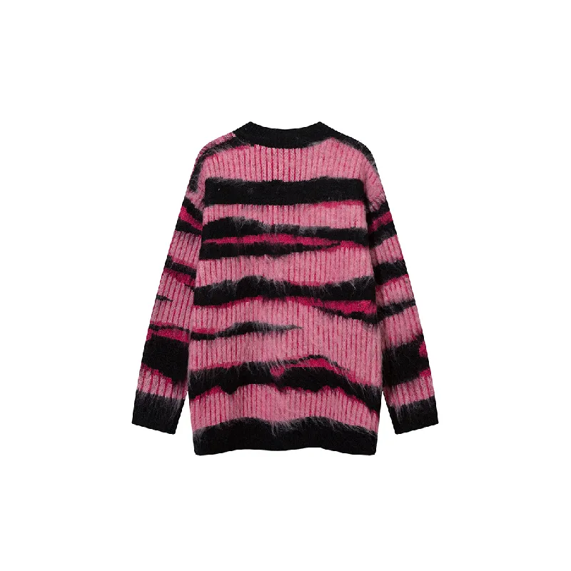 Street Contrast Color Striped Blended Synthetic Fabrics Sweater-3