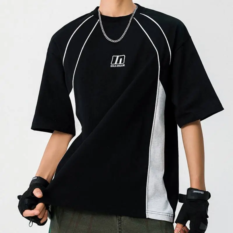 Contrast Color Sporty 100% Cotton T Shirt-2